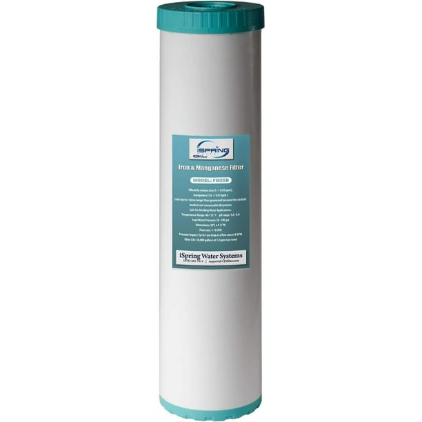 iSpring FM25B Cartucho de filtro de agua para toda la casa, filtro de agua reductor de hierro y manganeso para toda la casa, 4.5 "x 20"