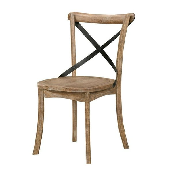 Benjara BM227712 Wood & Metal Side Chair with X Open Back, Rustic Brown & Black - Set of 2 