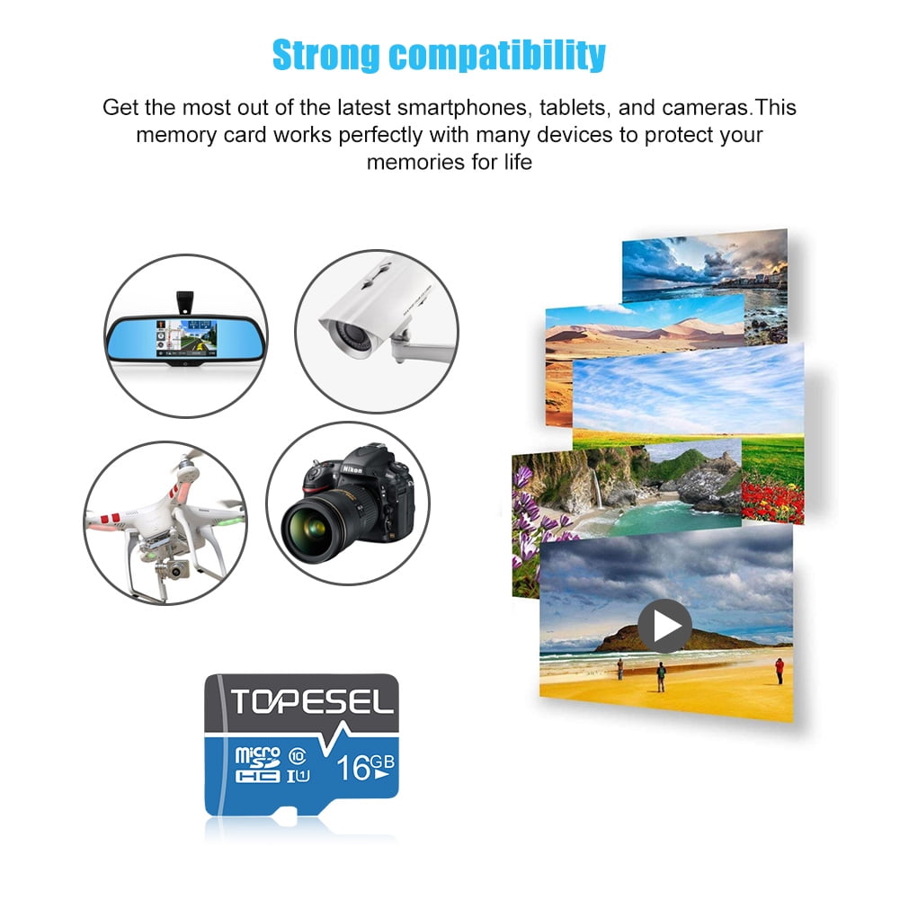 Micro SD Card with Adapter 5 Pack/16Gb for Nintendo Switch Phone Camera Topesel Class 10 UHS-I High Speed TF Memory Card Blue