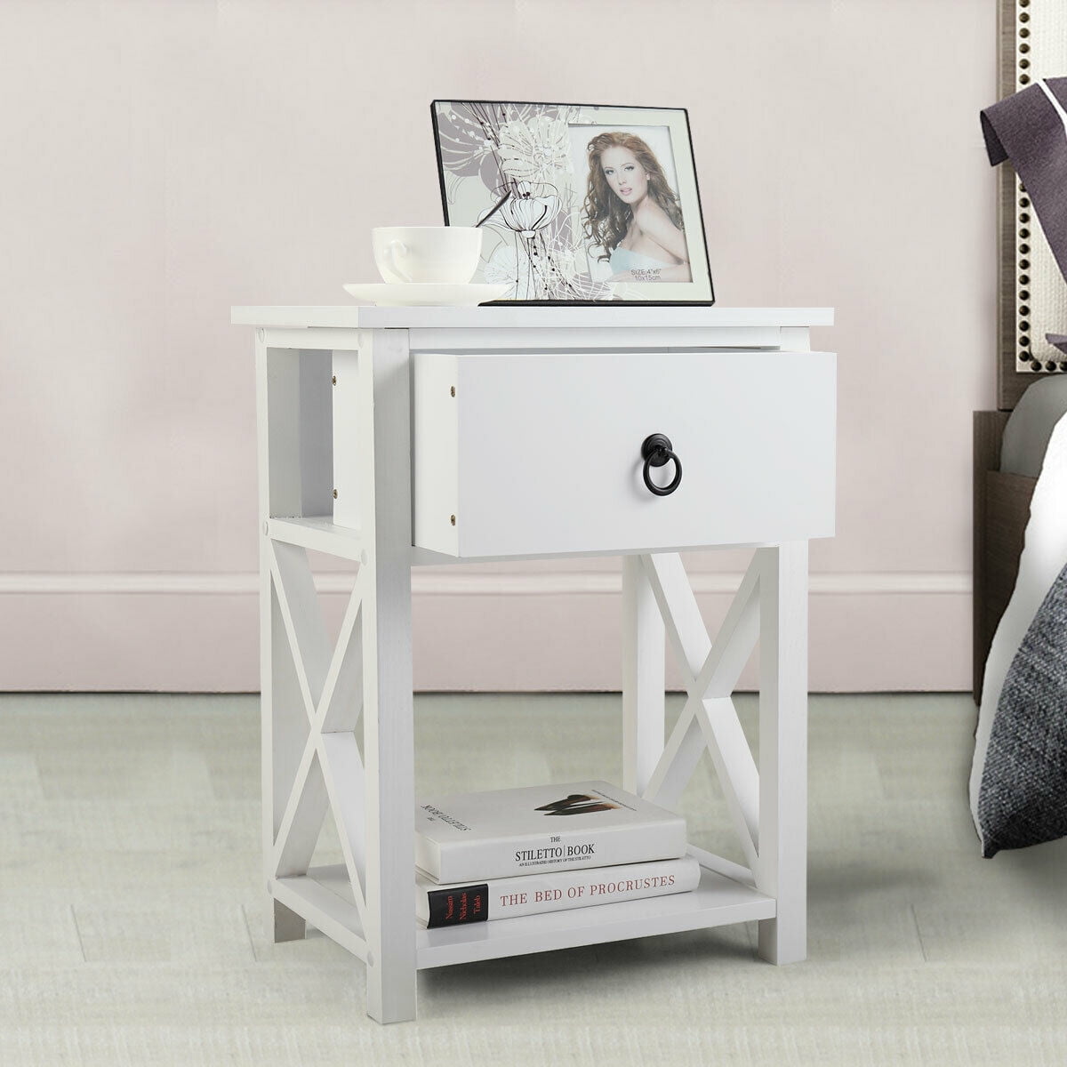 Kepooman Wooden Night Stand Set of 2, Side End Table Storage Cabinet for Bedroom Living Room - White Kepooman Wooden Night Stand Set of 2, Side End Table Storage Cabinet for Bedroom Living Room - White