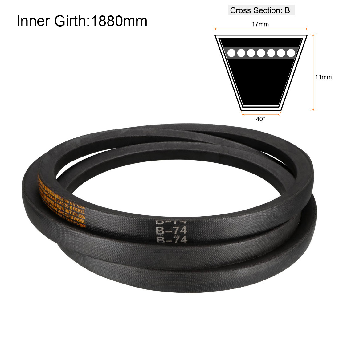Unique Bargains Pitch Length B-Section Rubber Drive Belt 74"