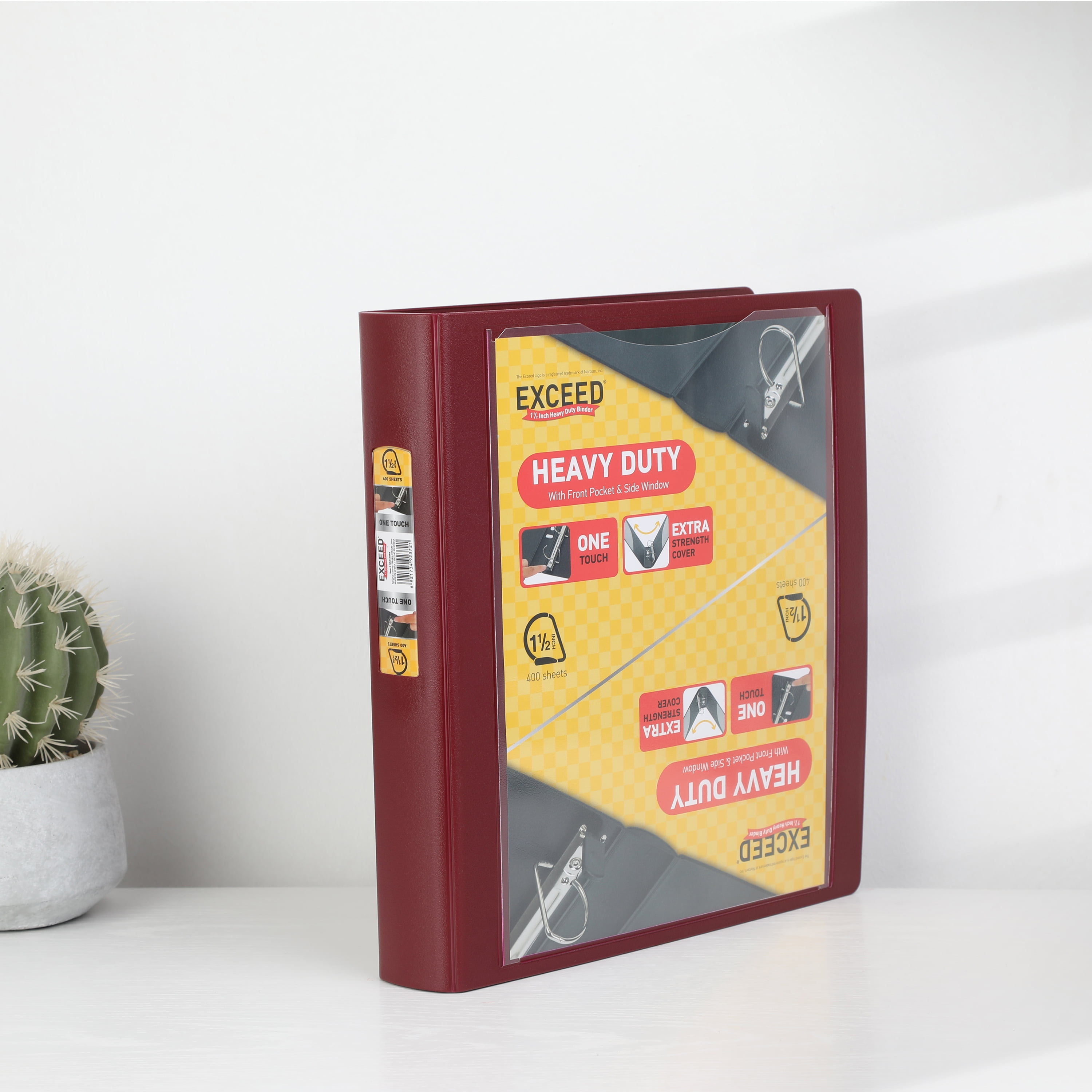 Exceed 1.5 inch Heavy Duty Binder,3 Slant D Ring, Red Burgundy