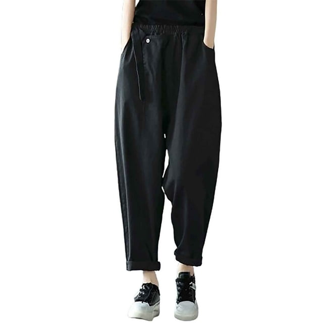 FAIWAD Women's High Elastic Waist Lantern Capris with Pockets, Loose Summer Slacks,