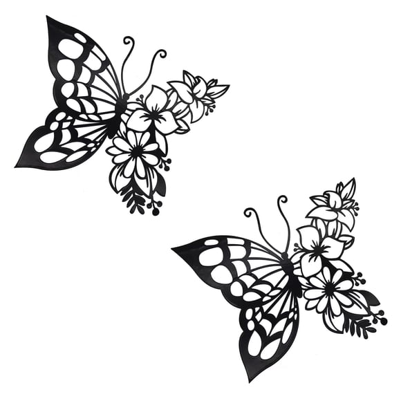 Decoración mural EZ4ENCE con forma de mariposa y flor de metal, color negro