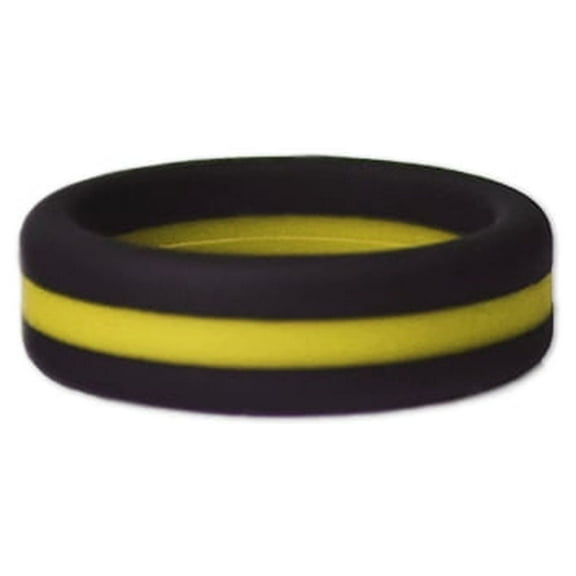 Lifebeats Unisex Black and Yellow Striped Silicone Ring Size 13