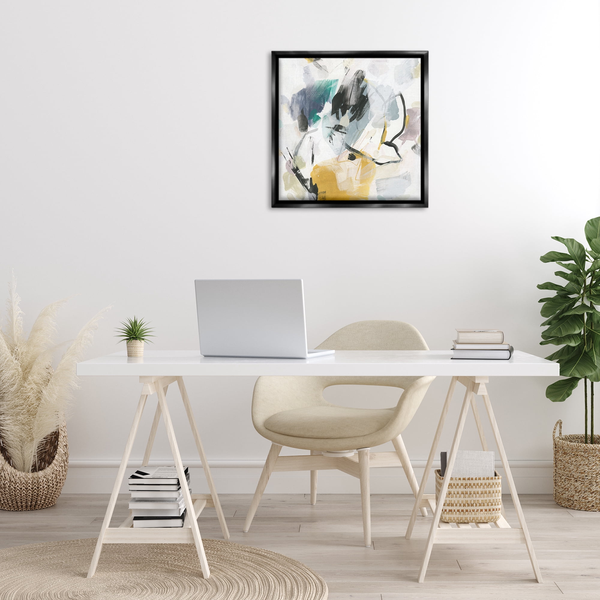 Stupell Industries Chaotic Abstract Yellow Accent Abstract Painting Black Floater Framed Canvas Art Print Wall Art, 25 x 25
