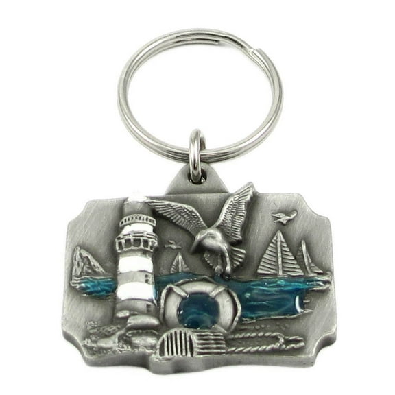 Coastal Scene Pewter Keychain