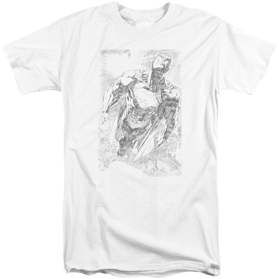 Superman Exploding Space Sketch Adult Tall T-Shirt White