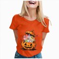 thumbnail image 6 of NOLDARES Halloween Shirts for Women Spooky Season Tshirt Cute Halloween Ghost Tee Fall Casual Short Sleeve Tops(Orange,L), 6 of 8