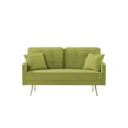 thumbnail image 5 of Modern Loveseat Couch, 61”Mid-Century Velvet Upholstered Sofa, 2 Seater Sofá Chairs with Golden Metal Tapered Legs, 2 Toss Pillows for Home Office Apartment Small Spaces, Olive Green, 5 of 8