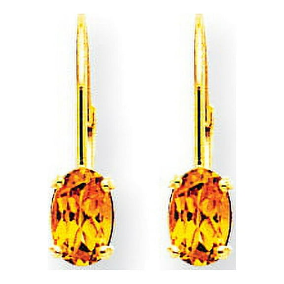 Primal Gold 14 Karat Yellow Gold 6x4mm Oval Citrine Leverback Earrings