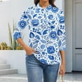 thumbnail image 4 of Women's 3/4 Sleeve Button Up Shirt with Lapel Collar and Floral Print, Casual Fashion Top for Daily Wear, Lightweight Summer Blouse Sky Blue XL, 4 of 6