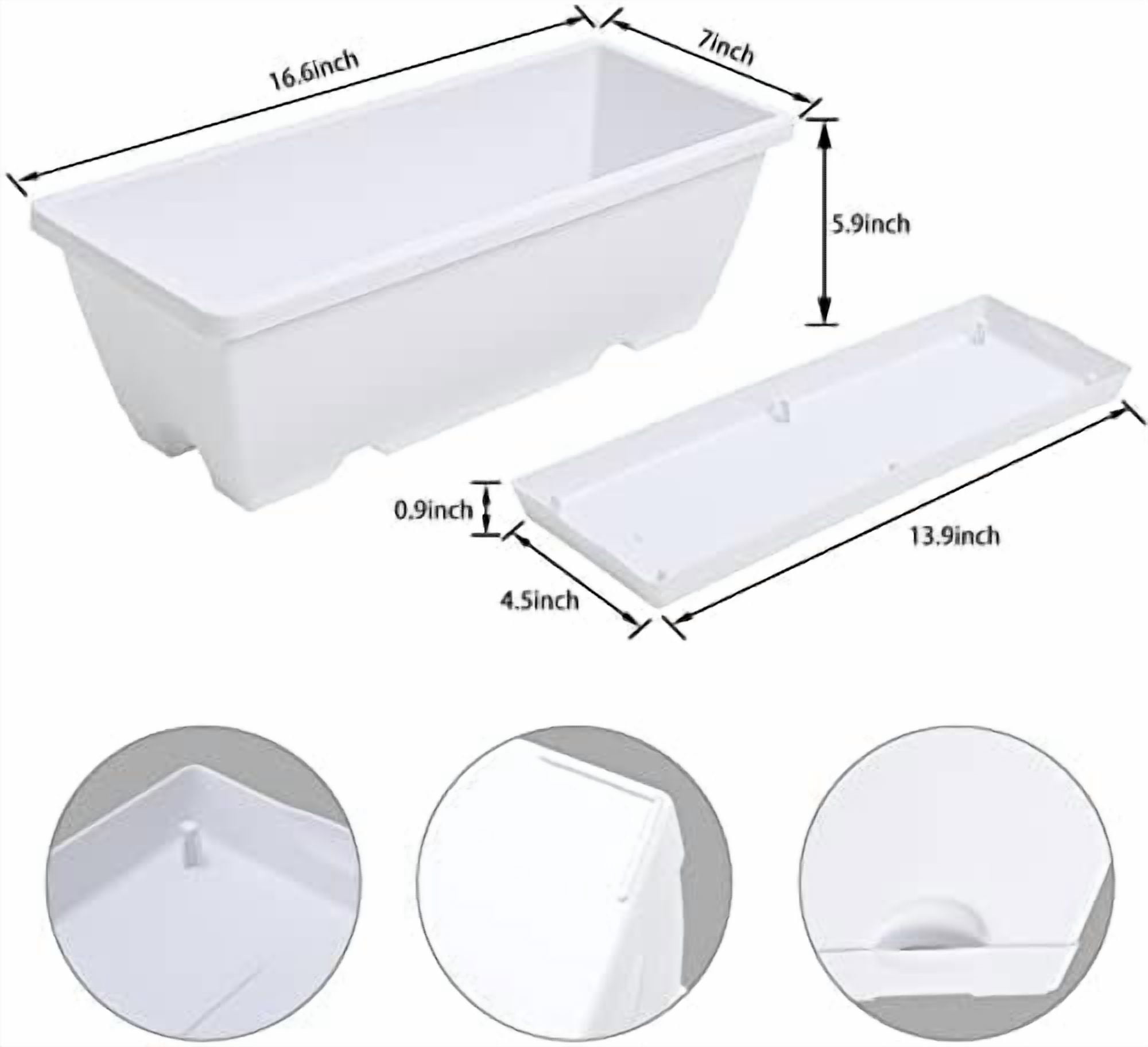 Window Box Planter, 7 Pack Plastic Vegetable Flower Planters Boxes 17 Inches Rectangular Flower Pots with Saucers for Indoor Outdoor Garden, Patio, Home Decor (White)