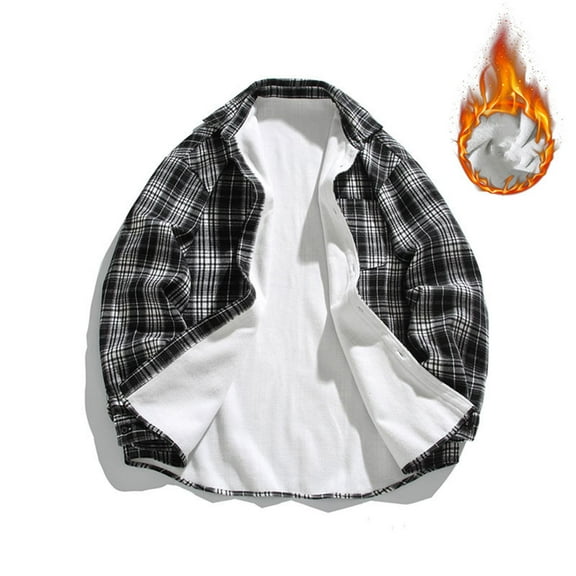 Fznquz Plaid Big and Tall Button Up Shirt Men Black Fleece Flannel Shirt Button Down Long Sleeve Pocket Men Fashion