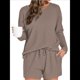 thumbnail image 1 of Conjunto de Pijama para Mujer, de Punto Gofre, Informal, de Dos Piezas, con Bolsillos Café Ligero M, 1 of 9