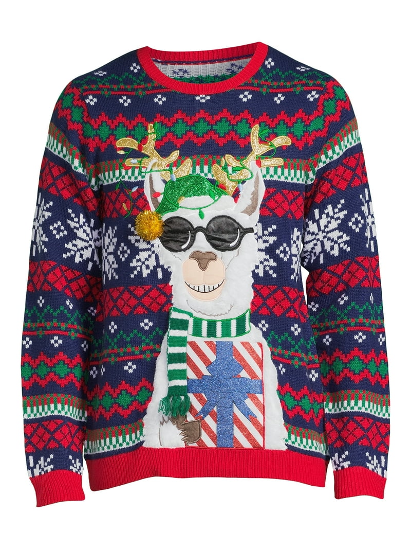 Holiday Time Men's Llama Ugly Christmas Sweater Soft Festive