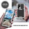 thumbnail image 5 of ELEHOLD for Samsung Galaxy S22 Ultra Heavy Duty Case, Metal Frame Triple-Layer Armor Military Grade Shockproof Kickstand Screen Protector Camera Lens Sliding Anti-Scratch Rugged Case,Silver, 5 of 7