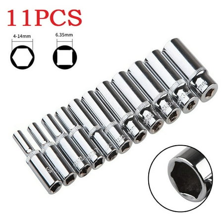 

11PCS 4-14mm Deep Socket Adapter 1/4inch Hex Socket Wrench Heads Ratchet Tool