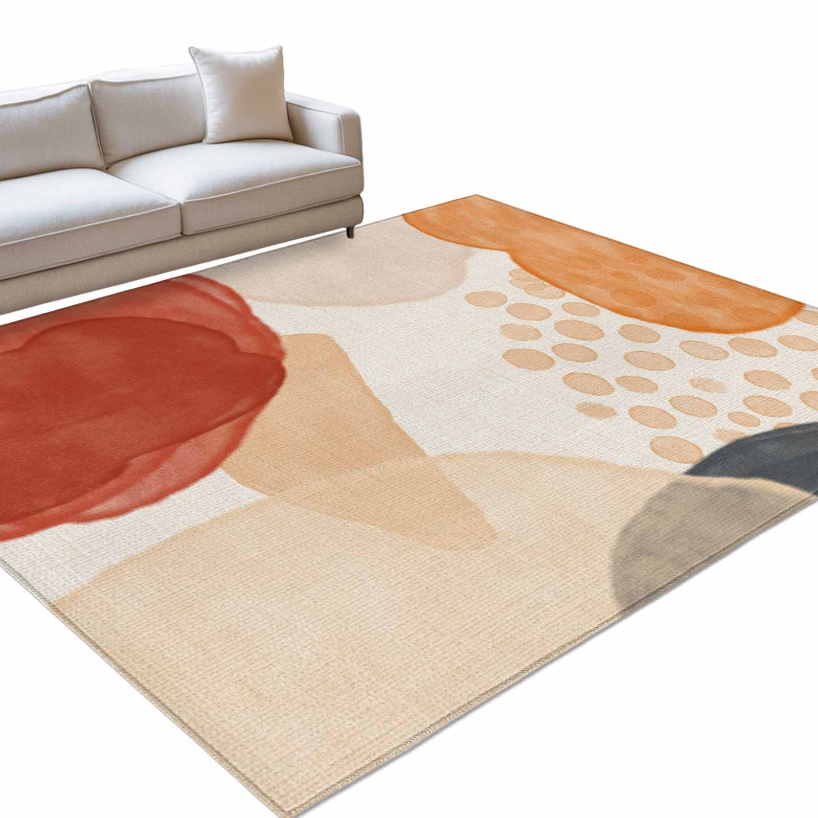Red Orange Shape Large Area Rugs 8x10ft Abstract Minimalist Fluid Shapes Washable Rug Non Slip Indoor Carpet Absorbent Floor Mat for Living Room Bedroom Dining Room