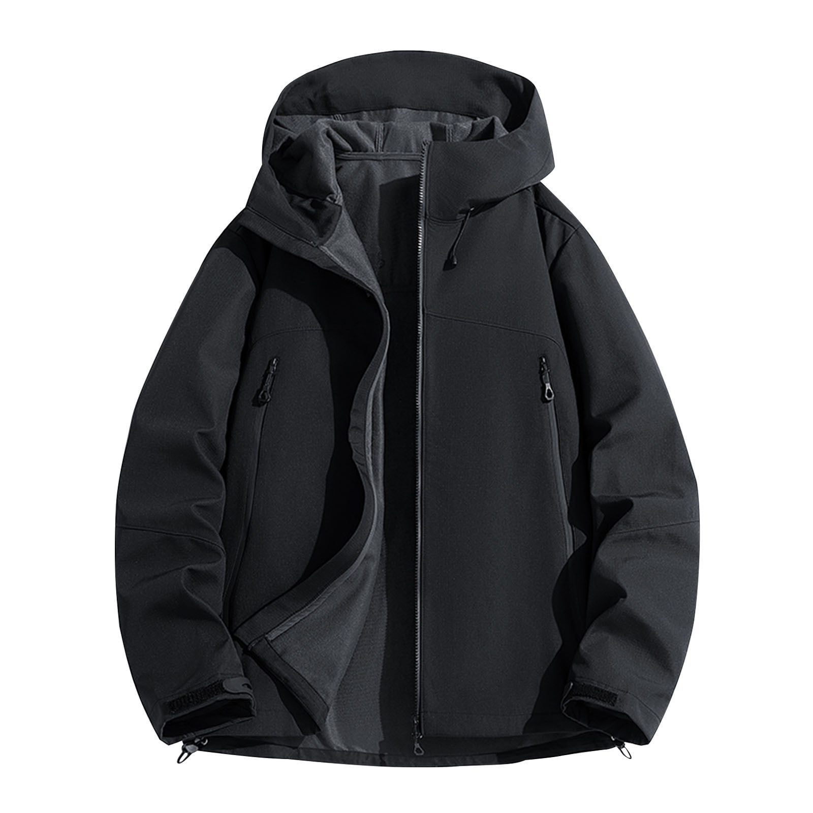 Mens Windbreaker Jackets Solid Color Hooded Three-in-one
