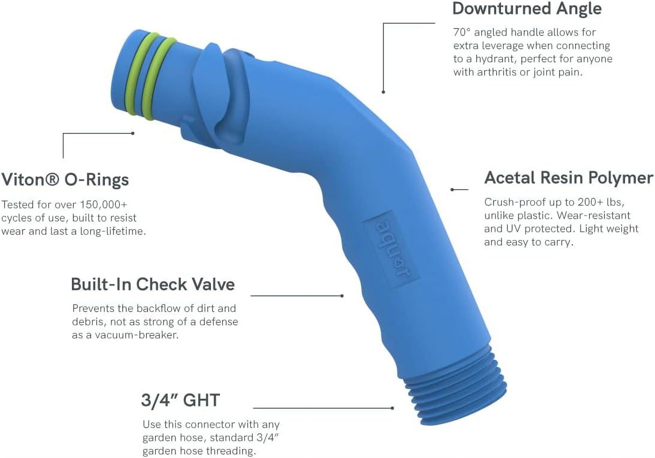HRTGFD-Angled Hose Connector, Garden Hose Connector with Check Valve, Backflow Prevention, Low Friction, Quick Connect Water Spigot for Hydrants