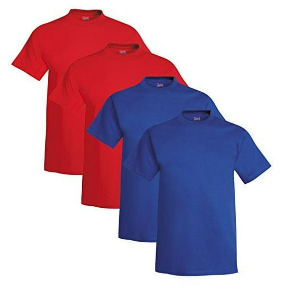 Hanes Beefy-T Men`s Short-Sleeve T-Shirt - Best-Seller! (Pack of 4) (2 Deep Royal / 2 Deep Red)