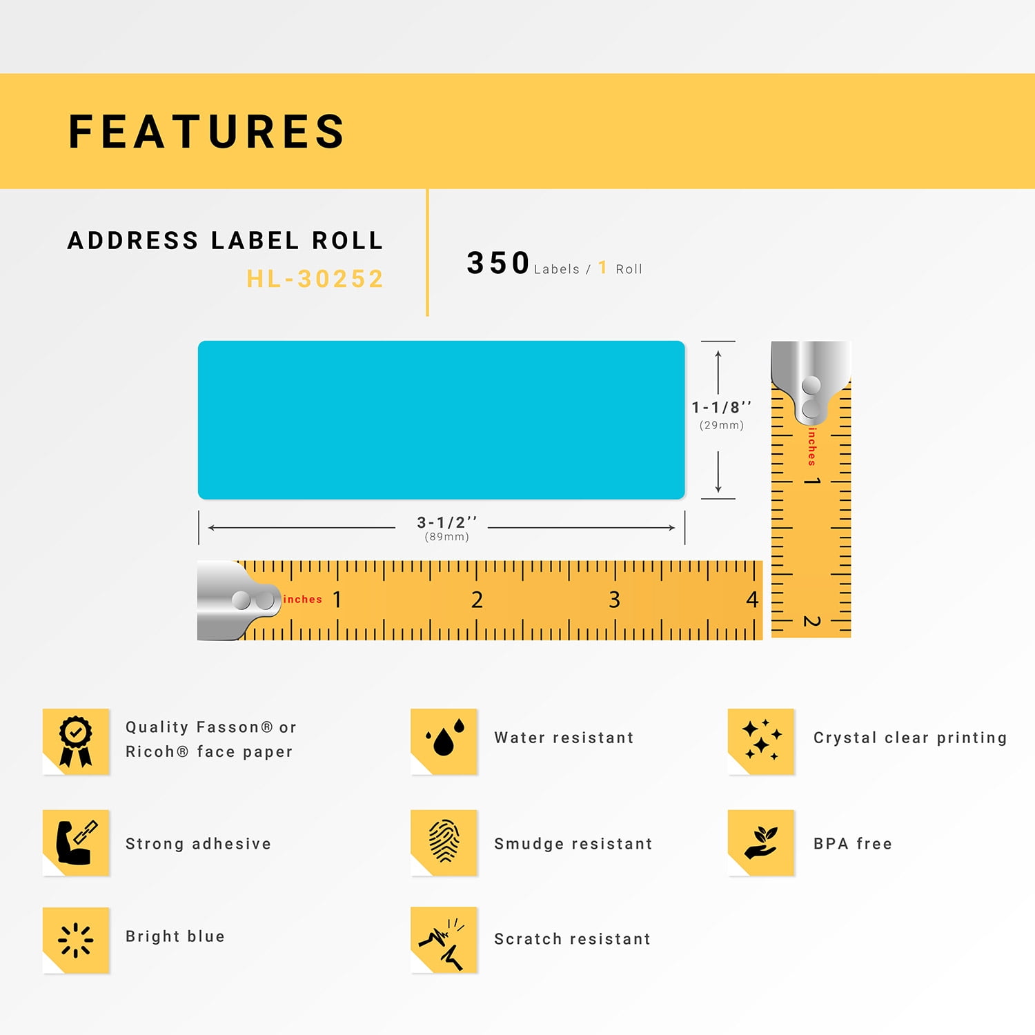 HOUSELABELS Compatible DYMO 30252 BL, LAV, OR, PK Address Labels (1-1/8"x3-1/2"), strong permanent adhesive, compatible with DYMO LW 450, 4XL, Rollo & Zebra Desktop Printers, 48 Rolls /16800 Labels