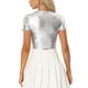 thumbnail image 3 of INSPIRE CHIC Crop Tops Metálicos para Mujeres con Manga Corta y Abertura para Fiesta de Halloween Top Holográfico Brillante XS Plata, 3 of 5