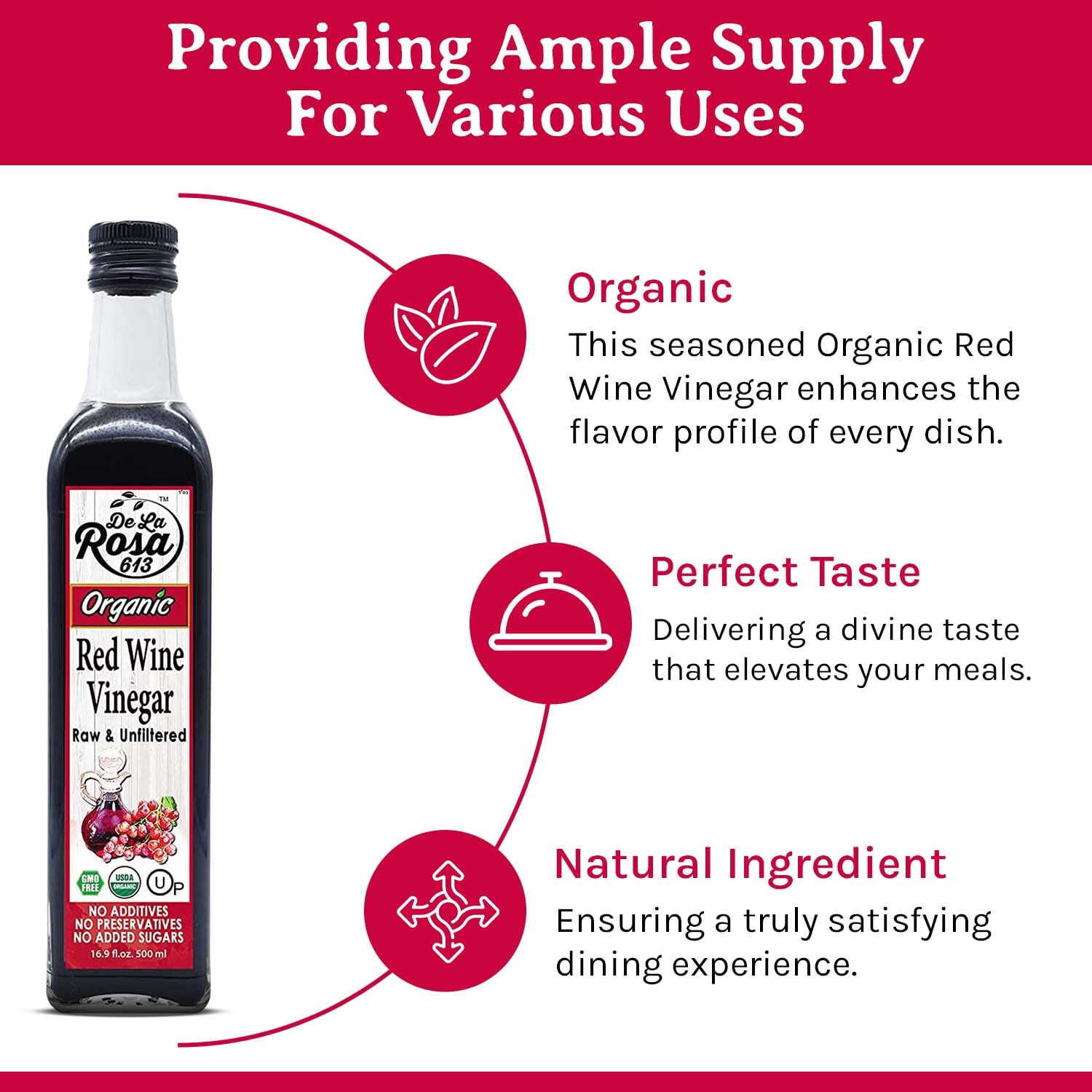 De La Rosa™ Organic Red Wine Vinegar, Raw & Unfiltered, 16.9 Oz (Pack of 2)