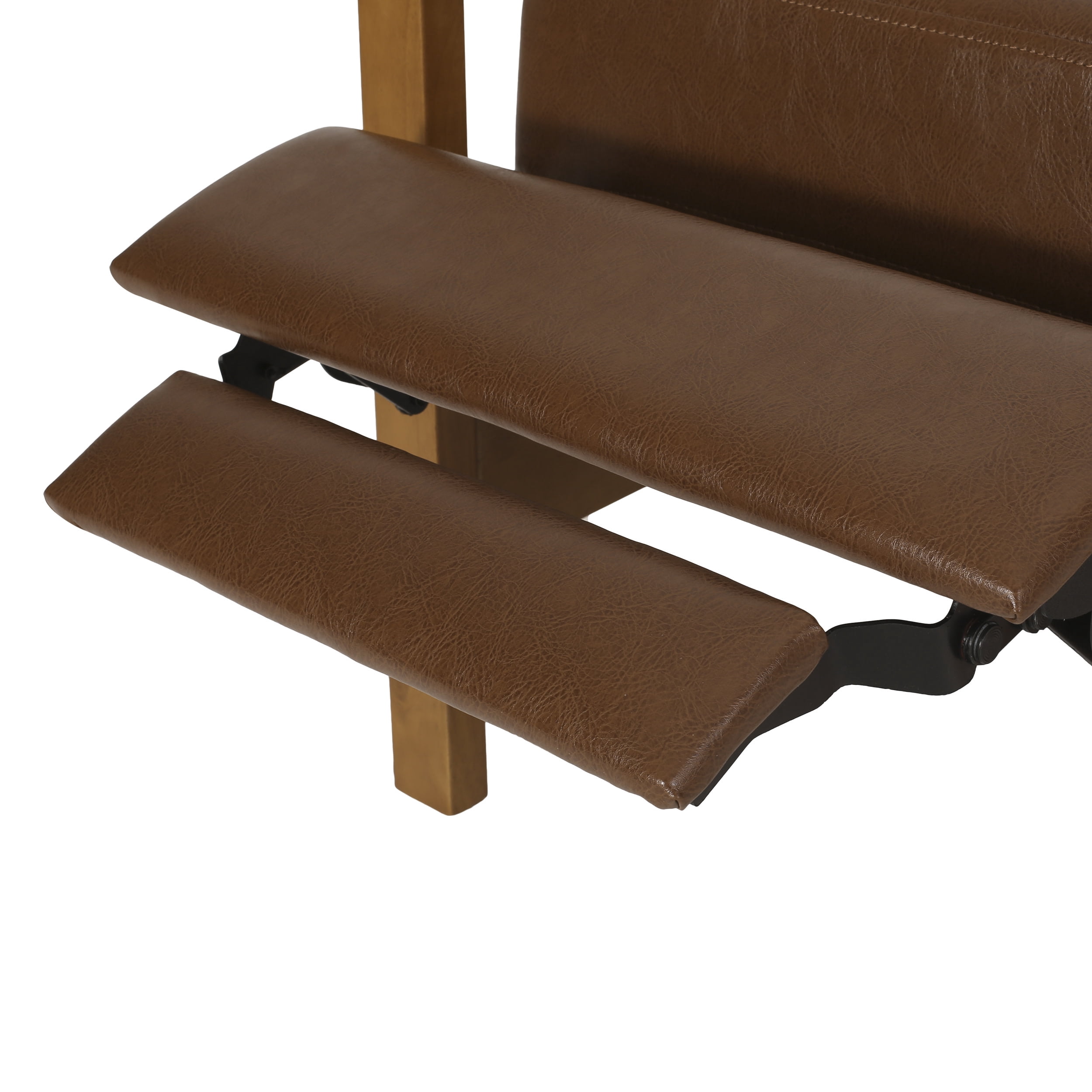 Noble House Judith Upholstered Channel Stitch Pushback Recliner, Cognac Brown and Teak