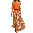 thumbnail image 2 of ClodeEU Women's 2 Piece Outfit ,Off Shoulder Ruffle Top and Striped Maxi Skirt Set with Belt Orange,Women's Plus XL, 2 of 7