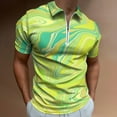 thumbnail image 2 of Lime Green Swirls Men Zipper T-shirt Summer Casual Short Sleeve T-shirt Top, 2 of 7