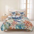 thumbnail image 3 of King Quilt Set 96''x106'', Coastal Sea Turtle Lightweight Bedspread Coverlet Set with 2 Pillow Shams, Rustic Vintage Nautical Starfish Coral Breathable All Season Quilt Bedding for Bedroom/Guest Room, 3 of 9