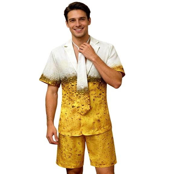IWRICH 3 Piece Outfits for Men Short Sleeve Tuxedo Blazer and Shorts Tie Performance Party Outfits Yellow XL