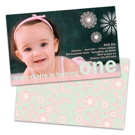 Personalized Soft Floral Photo Kids Birthday Party Invitations