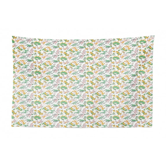 Owl Tapestry, Pattern of Animal with Wide Eyes and Round Trees with Polka Dots, Fabric Wall Hanging Decor for Bedroom Living Room Dorm, 2 Sizes, Cream and Multicolor, by Ambesonne