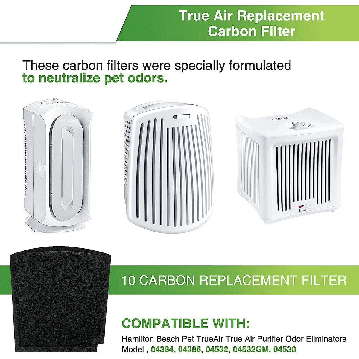 True Air Replacement Carbon Filters Compatible with Hamilton Beach Pet TrueAir Purifier Odor Eliminators Model 04384,04386,04532GM,04530G,04530GM & 04531GM,Compared to part #04234G (6-Pack)