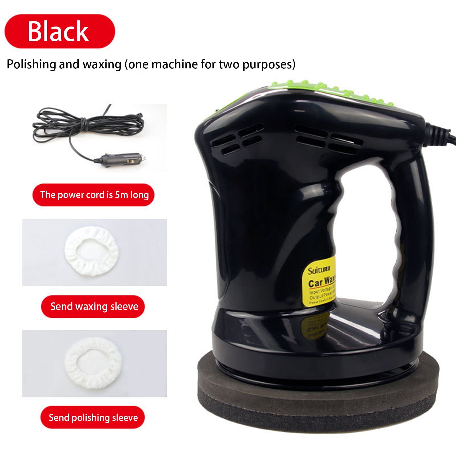 JeashCHAT Buffer Polisher, Electric Car Buffer Machine, Polisher Waxer Kit With 2 Polishing Sponge Covers For Car Detailing Polishing And Waxing, 12V
