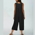 thumbnail image 4 of Summer Tank Top Jumpsuit for Women Casual Button Down Ribbed Capris Jumper with Pocket One Piece Wide Leg Loose Outfits, Black, M, 4 of 5