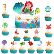 Mermaid Cake Topper-Set Of 24Pcs Cake Toppers For Cake Decoration|Happy Birthday Cake Topper|