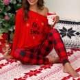 thumbnail image 3 of Conjunto de pijama para mujer, con un hombro, manga larga, estampado navideño, pantalones de rejilla, conjunto de pijama para la vida diaria, rojo, XXXL, 3 of 6