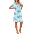 thumbnail image 2 of Womens Plus Size Cotton Loose Short Sleeve Sleepshirt Nightgown for Comfortable Home Wear L Lack Blue Floral, 2 of 6