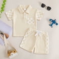 thumbnail image 2 of Akiihool Baby Boy Short Sets Baby Boys Summer Clothes Striped Boy Waffle Short Sleeve T-shirt Tops Shorts Set 6 12 18 24 Months Outfits(Beige,6-12 Months), 2 of 4