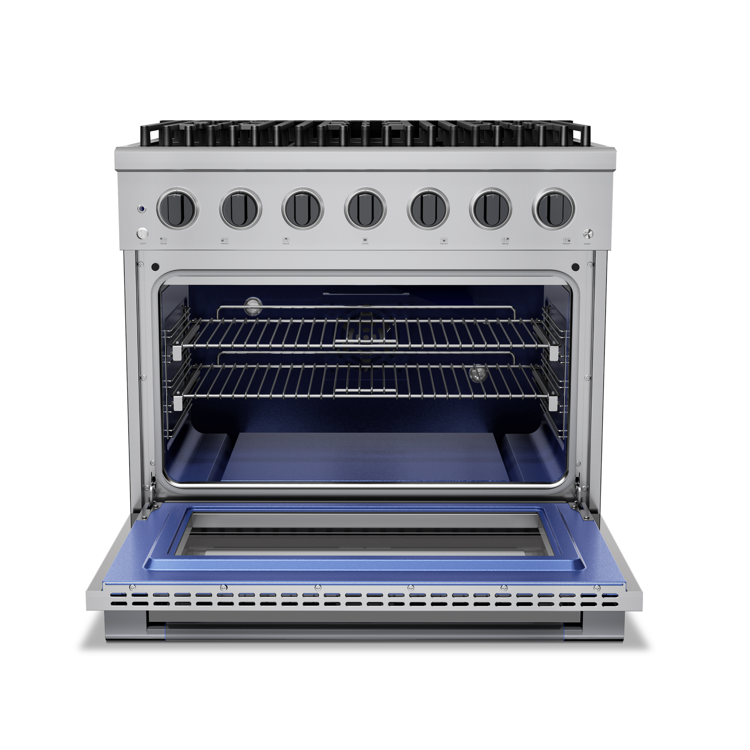 HausPro 36 in. 6 Burners (20,000 BTU) Freestanding Dual Fuel Range in Stainless Steel with Convection Oven Black