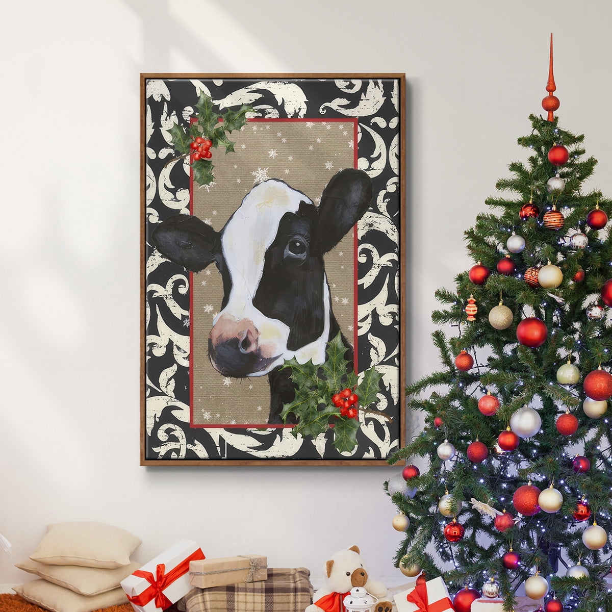 County Christmas Farm I - Framed Gallery Wrapped Holiday Canvas - 17 x 25 - Rosewood Frame