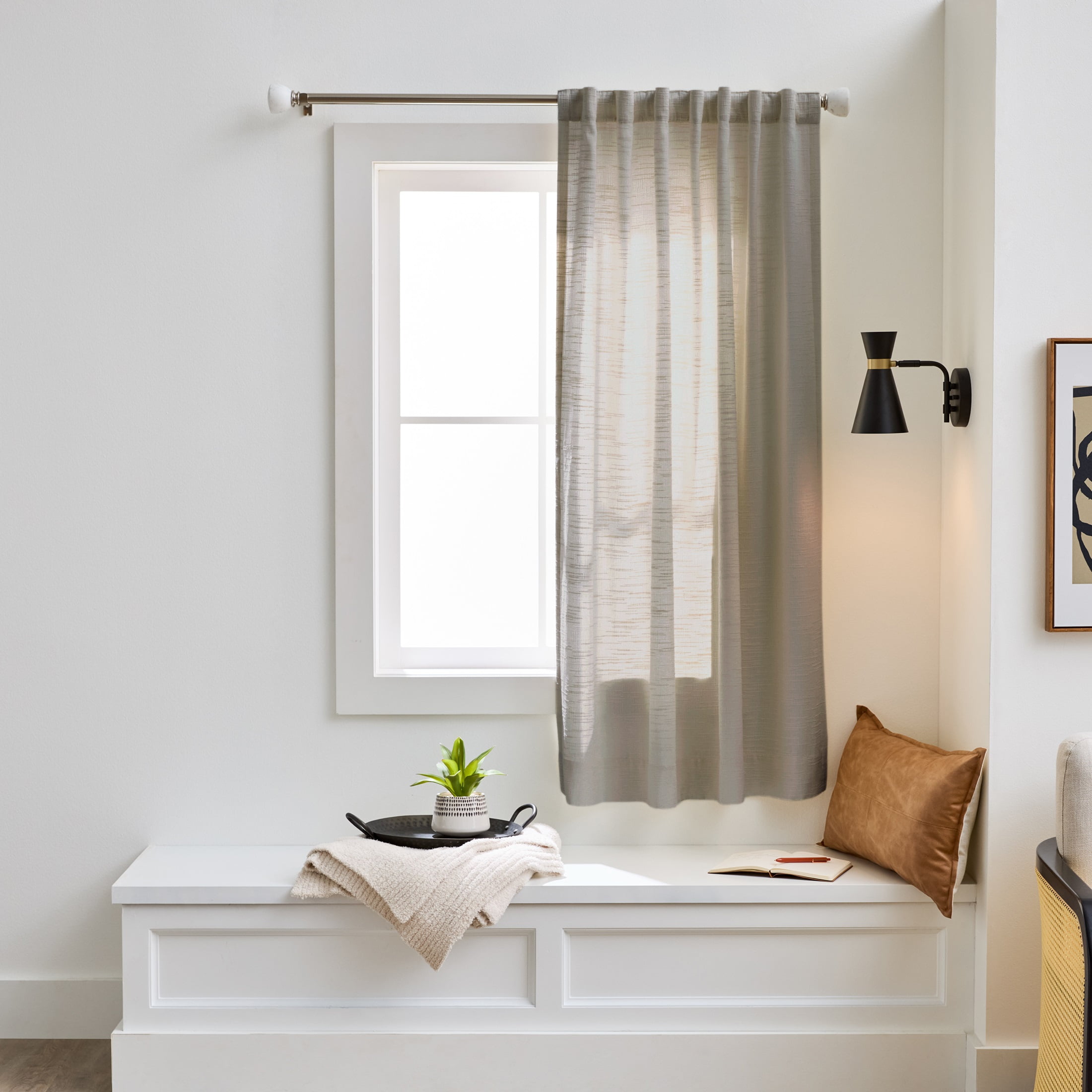 Better Homes & Gardens Textured Solid Chenille Light Filtering Single Curtain Panel, Grey Bisque, 50"W x 63"L