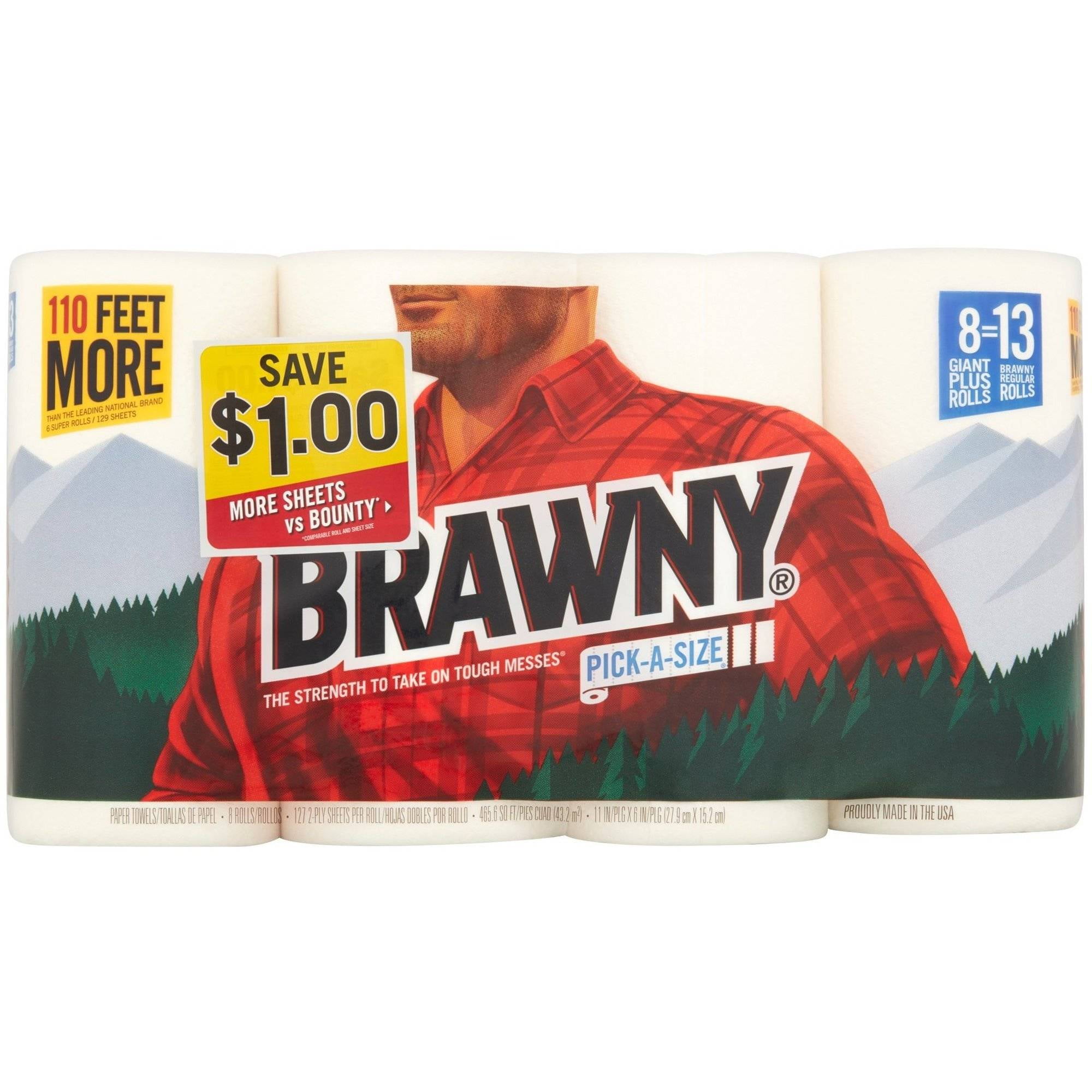 Brawny Pick A Size Giant Plus Roll Paper Towels 127 Sheets 8 Rolls Walmart Com Walmart Com