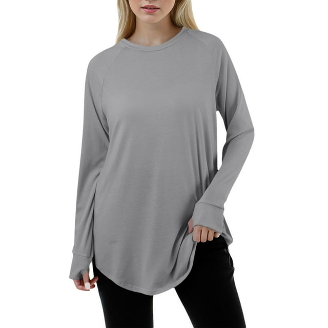Kcodviy Women Casual Solid Color Womens Long Sleeve T Shirts Plus Loose Round Neck Long Wine T Shirt Women Sleeve Raglan Sleeve T Cheer Long Sleeve Shirt Top