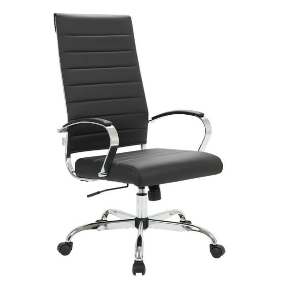 LeisureMod Benmar High-Back Mid-Century Modern Swivel Leather Office Chair in Black