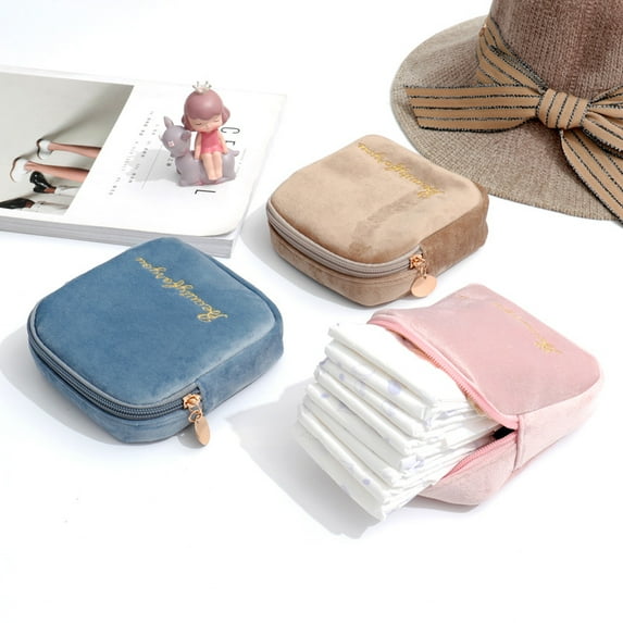 large capacity sanitary napkin storage bag velvet cloth tampon bag portable plush cloth padding cloth art storage bag